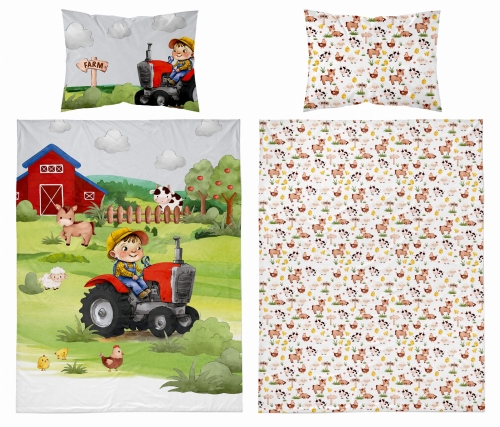Pościel do łóżeczka bambusowa 90x120 Farma Traktor Czerwony