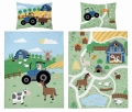 Komplet do łóżeczka 90x120 Kołdra + Pościel Bambusowa Traktorek Niebieski Farma 