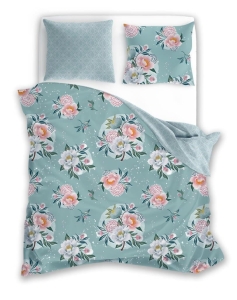 Pościel bawełniana 220x200 Flovery Kwietny Ogród Turkusowa