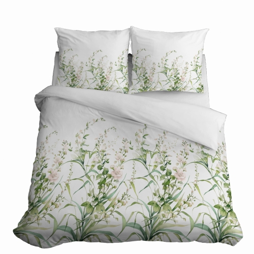 Pościel Bawełniana 220x200cm Liście Kwiaty Zielona  