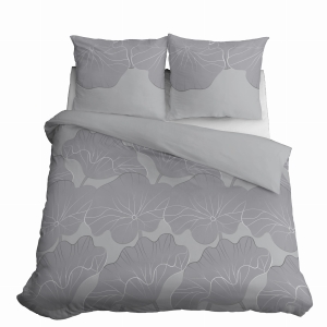 Pościel Bawełniana 220x200cm Kwiaty Popielata Szara