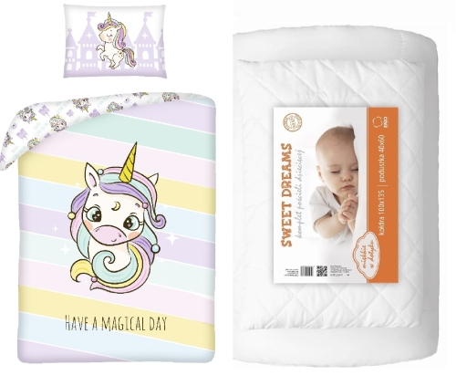Komplet do łóżeczka 100x135 Kołdra + Pościel Jednorożec Unicorn 