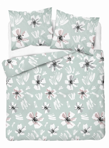 Pościel 220x200 Satynowa Mikrofibra Kwiaty Miętowa