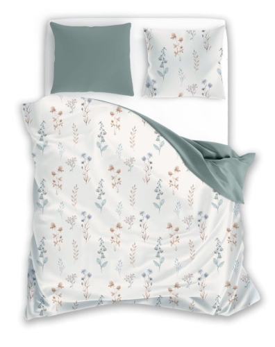 Pościel bawełniana 220x200 Cottage Kwiaty Zieleń Beż