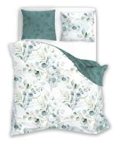 Pościel Satynowa 160x200 Milagro Liście Kwiaty Miętowa