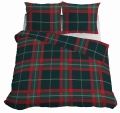 Pościel Świąteczna Satynowa 220x200 Kratka Czerwona Zielona