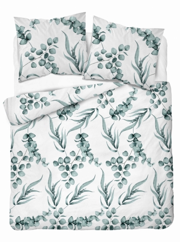 Pościel Bawełna 220x200 Kwiaty Liście Zielona