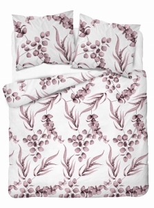 Pościel Bawełna 220x200 Kwiaty Liście Różowa Wrzosowa