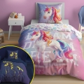 Pościel Świecąca w ciemności 160x200 Jednorożec Tęczowy Unicorn kolorowy
