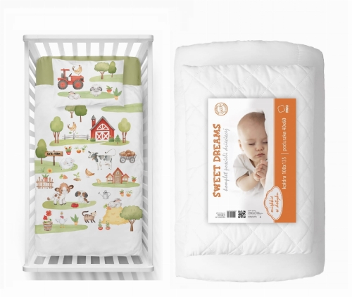 Komplet do łóżeczka 90x120 Kołdra + Pościel Traktorek Farma
