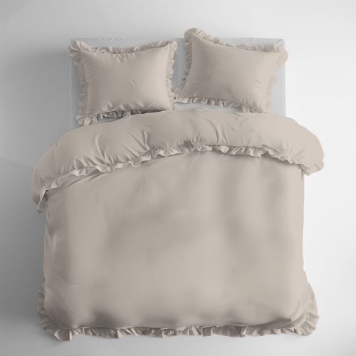Pościel Bawełniana z falbanką 160x200 3 cżęściowa Beżowa