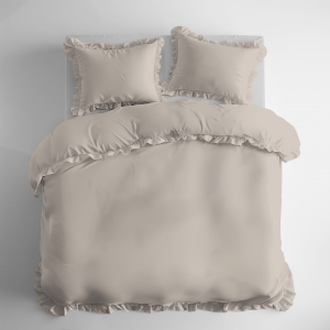 Pościel Bawełniana z falbanką 220x200 3 cżęściowa Beżowa