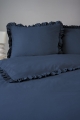 Pościel Bawełniana z falbanką 160x200 3 cżęściowa Granatowa Denim