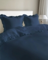 Pościel Bawełniana z falbanką 220x200 3 cżęściowa Granatowa Denim