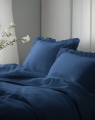 Pościel Bawełniana z falbanką 220x200 3 cżęściowa Granatowa Denim
