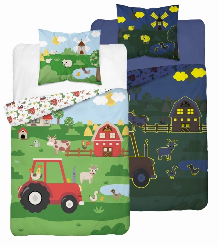 Pościel Świecąca w ciemności 160x200 Traktorek Czerwony Farma 