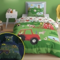 Pościel Świecąca w ciemności 160x200 Traktorek Czerwony Farma 