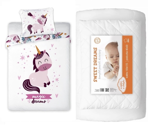 Komplet do łóżeczka 100x135 Kołdra + Pościel Jednorożec Magiczny Unicorn