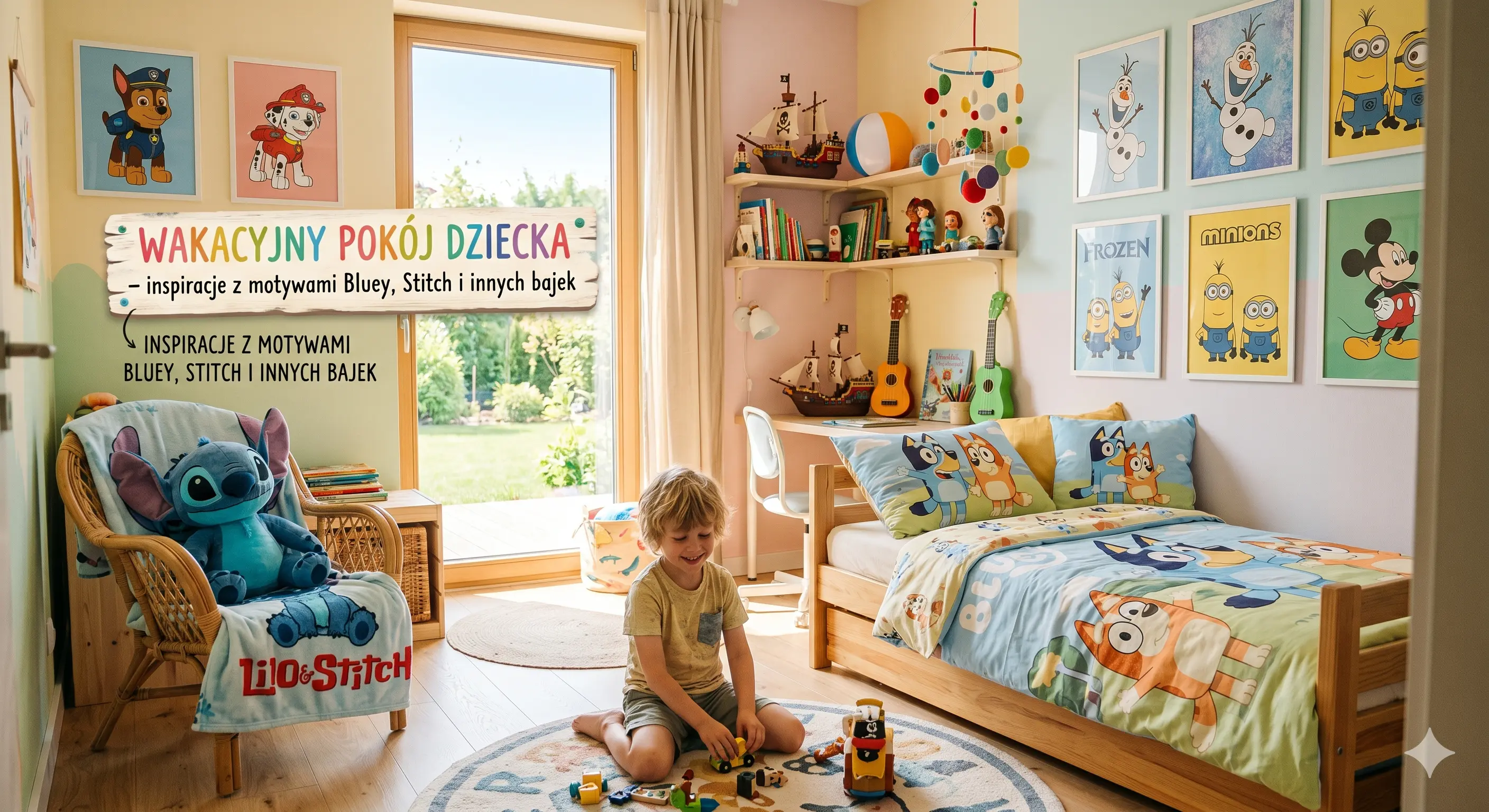 Wakacyjny pokój dziecka – inspiracje z motywami Bluey, Stitch i innych bajek